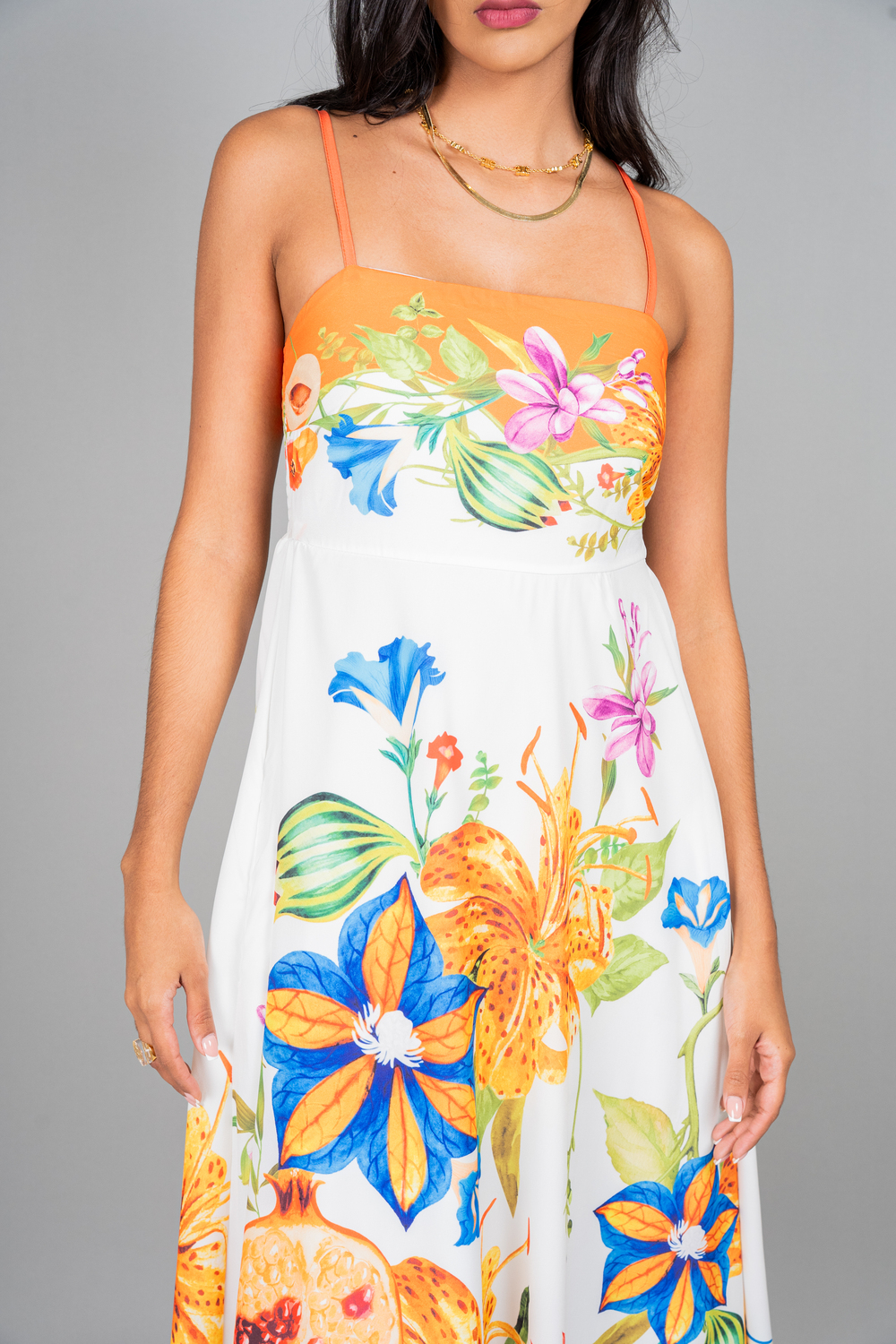 Vestido estampado blanco con naranja - detalle