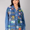 Chaqueta de denim larga de parches